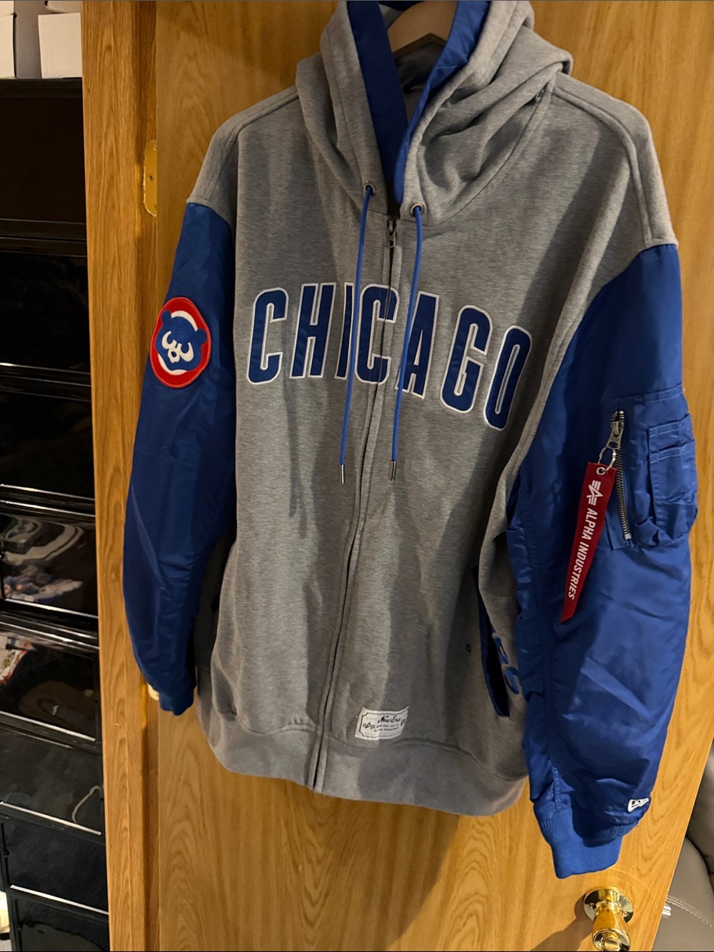 New Era, Alpha Industries: Chicago Zip-Up Hoodie with Blue Sleeves
